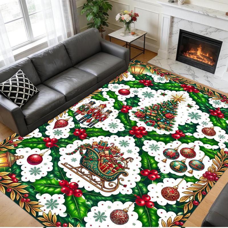 Christmas Printed Square Area Rug Soft Non Slip Floor Carpet For Bedroom Holiday Gift