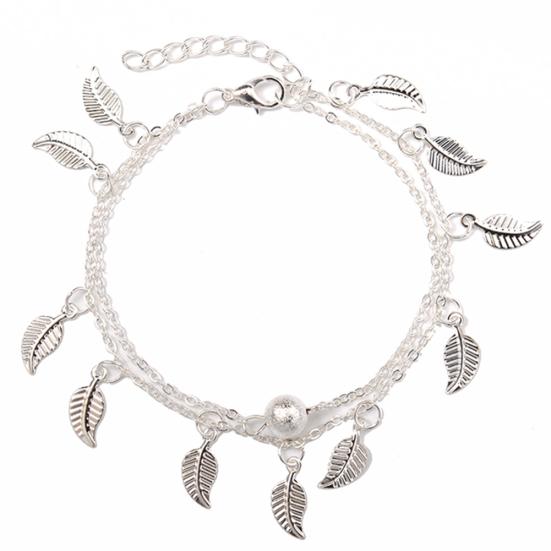 Double Layer Leaves Charm Anklet Foot Chain Summer Women Sandal Ankle Bracelet