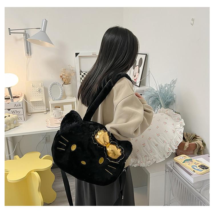 Kuromi Large Tote Bag With Plush Embroidery For Daily Casual Use