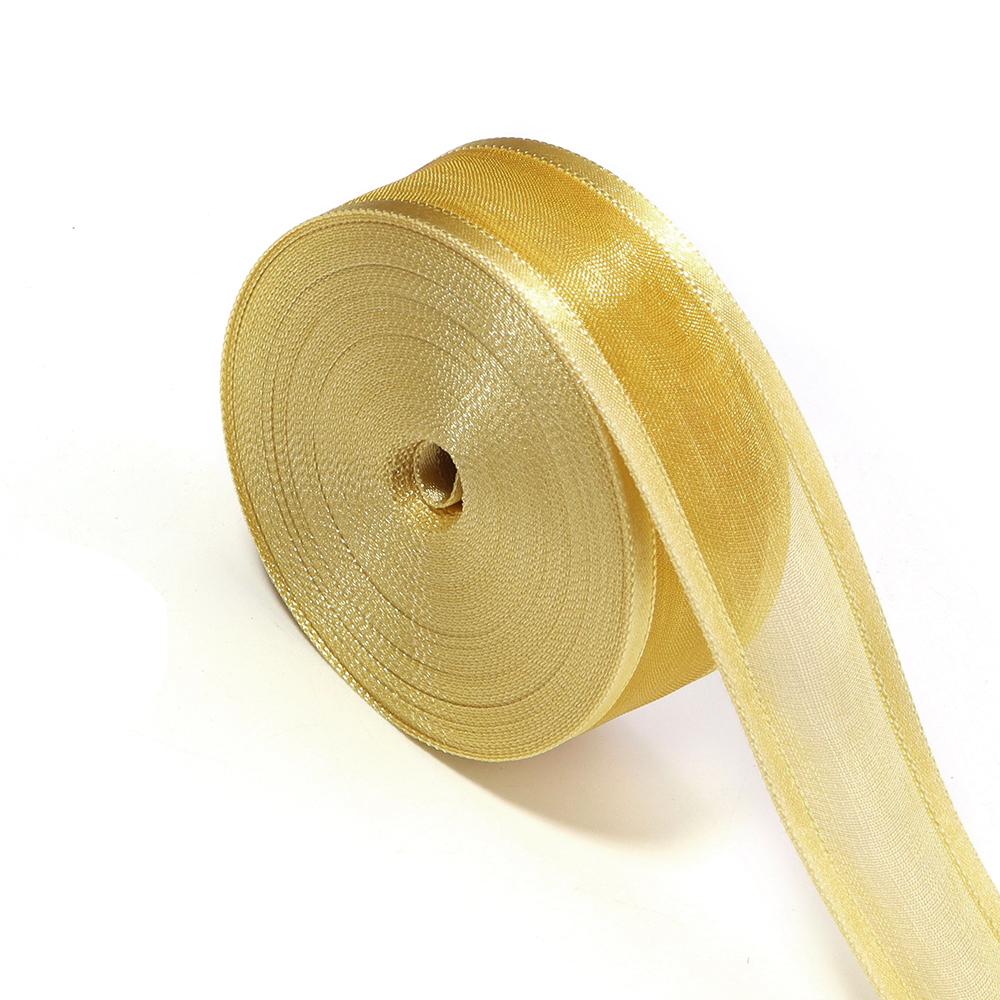 

10Yards/Lot 2.5cm Mesh Organza Ribbon Mesh Christmas Ribbon DIY Handmade Bow Flower For Gift Packaging Wedding Party Decoration золотий