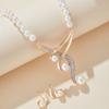 Fashion Geometric Pearl Earring Two Piece Necklace for Women Exquisite Birthday Party Zircon Gifts