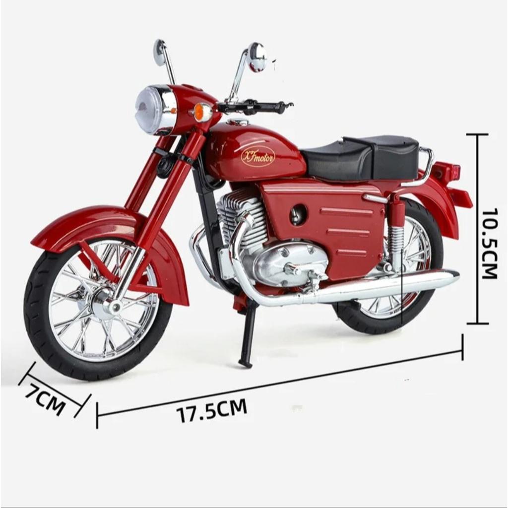 1/10 JAWA 250 Alloy Classic Retro Motorcycle Model Diecast Metal Street Motorcycle Model Simulation Sound and Light Kid Toy Gift