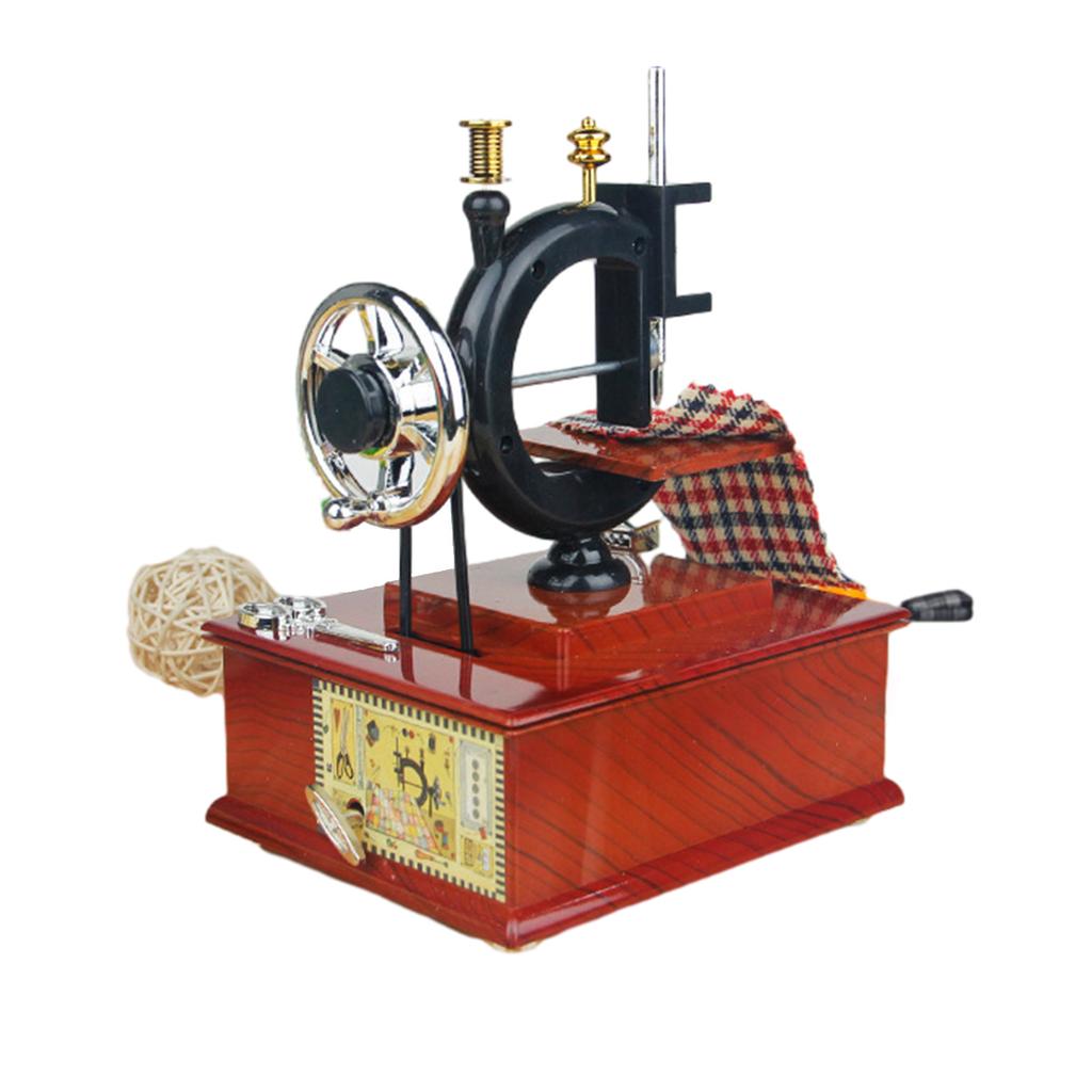 Creative Retro Sewing Machine Music Boxes Wood Antique Music Boxes Decoration Living Room Display Cabinet Decoration