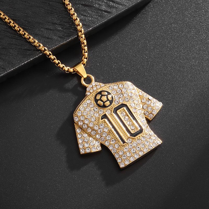Jewelry Stainless Steel Full Diamond Necklace Football Drip Glue No 10 Jersey Pendant