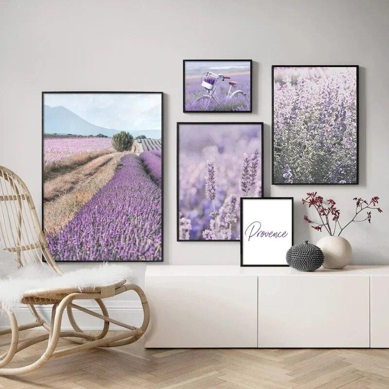 Purple Lavender Flower Scenery Picture Canvas Painting Wall Art Modern Grass Plant Poster and Print for Home Interior Room Decor