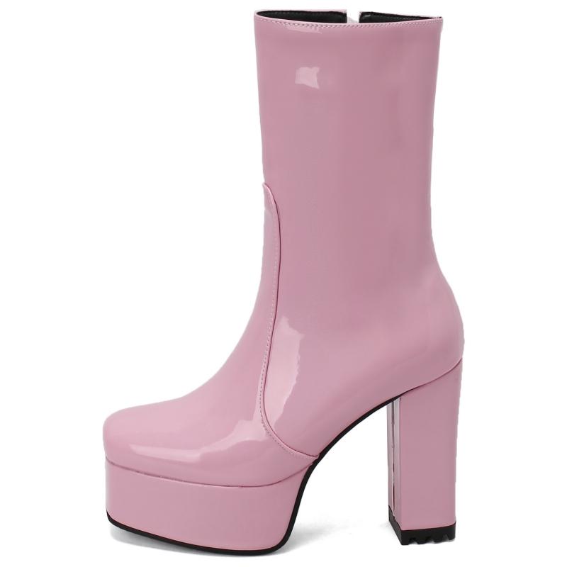 Stivaletti alla Caviglia con Plateau di Tendenza per Donna Neri Bianchi Blu Rosa Tacco Alto Stivaletto da Pioggia Corto Autunno Inverno Scarpe da Ballo da Festa Femminile Sexy