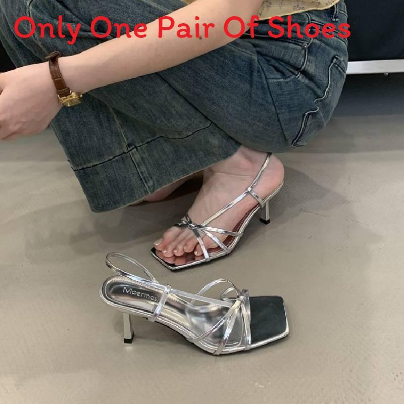 Elegant Summer Open Toe Sandals With Cross Straps For Women In Black Nude Silver