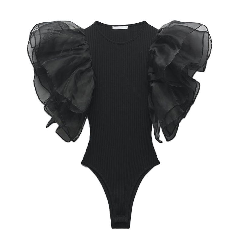 

Весна НОВЫЙ топ без рукавов с круглым вырезом для поддевы, сексуальный комбинезон с ламинированной отделкой из органзы 0858330 Black L