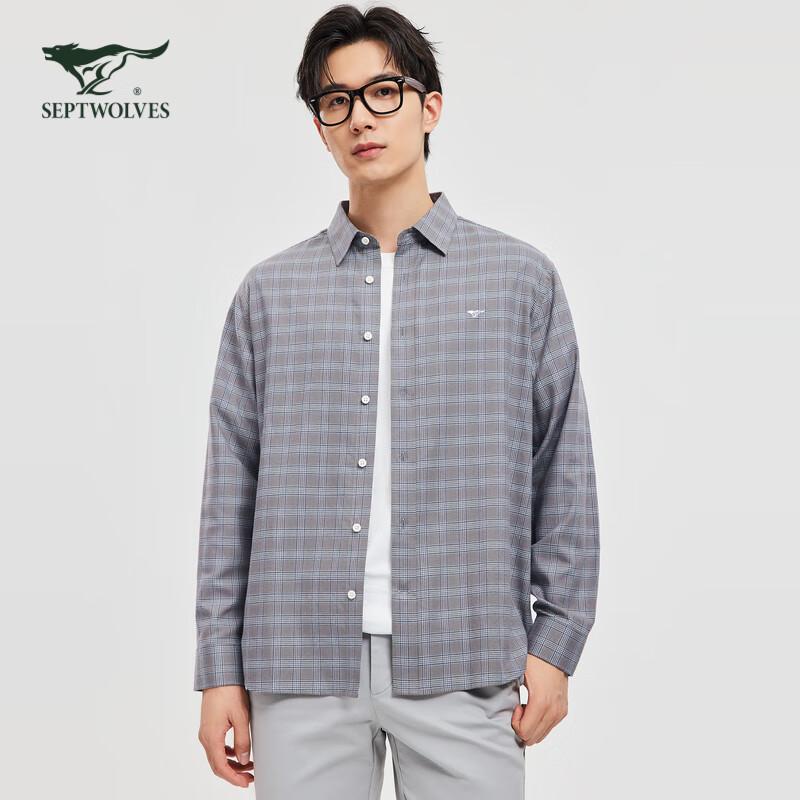 Septwolves Men's Plaid Casual Long-Sleeve Shirt