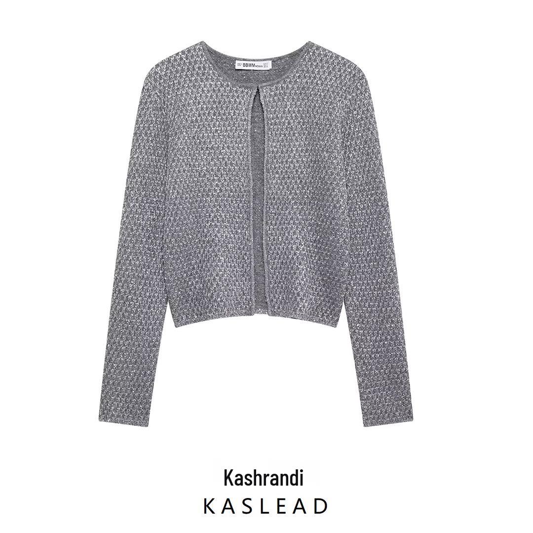 

2024 Winter Women s European & American Style Sequin Metal Thread Knitted Cardigan Small серебряный