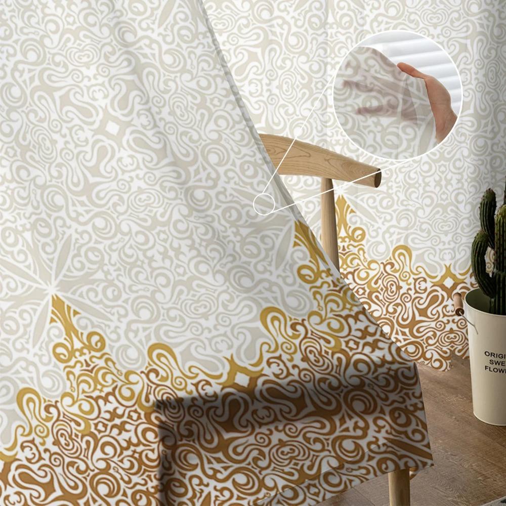 Bohemian Retro Ethnisch Gelb Transparente Vorhänge für Schlafzimmer Wohnzimmer Dekoration Gardine Kochbereich Tüllstoff Seidenähnliche Vorhänge