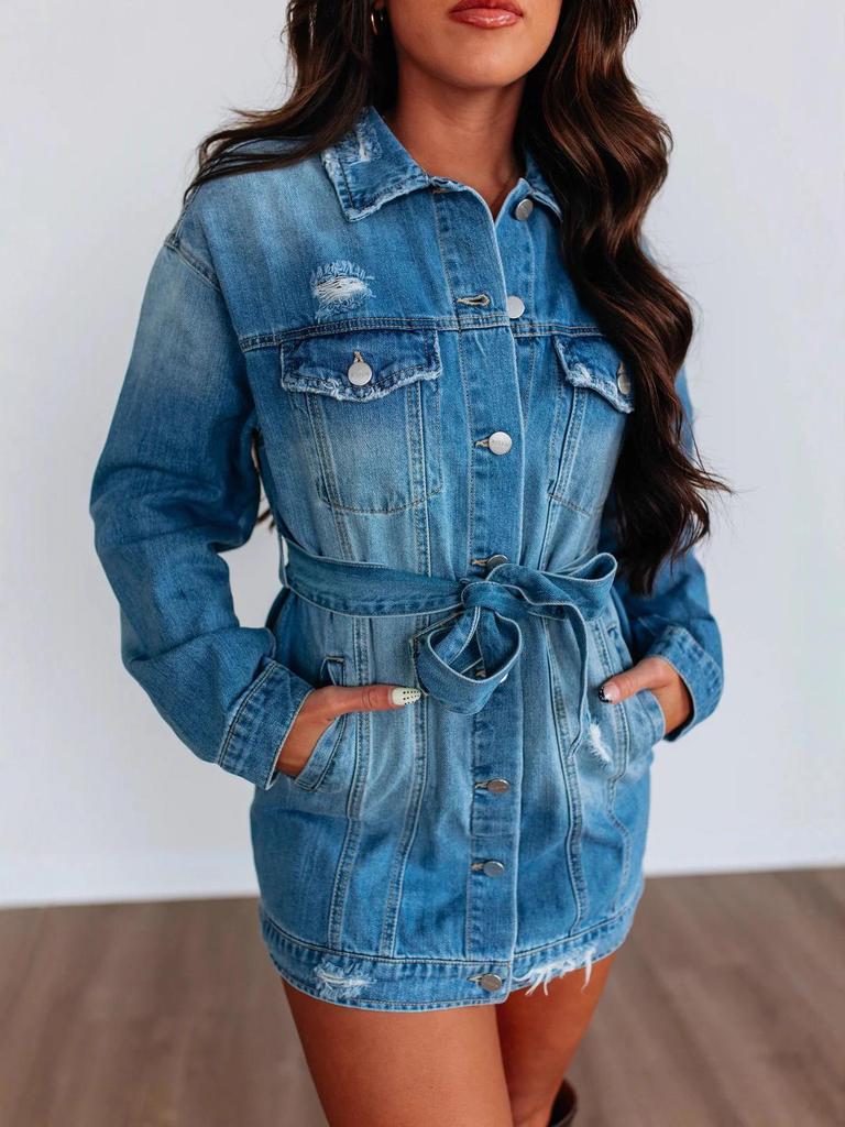 Women's Retro Street Style Loose Ripped Copper Denim Jacket - Spring Collection