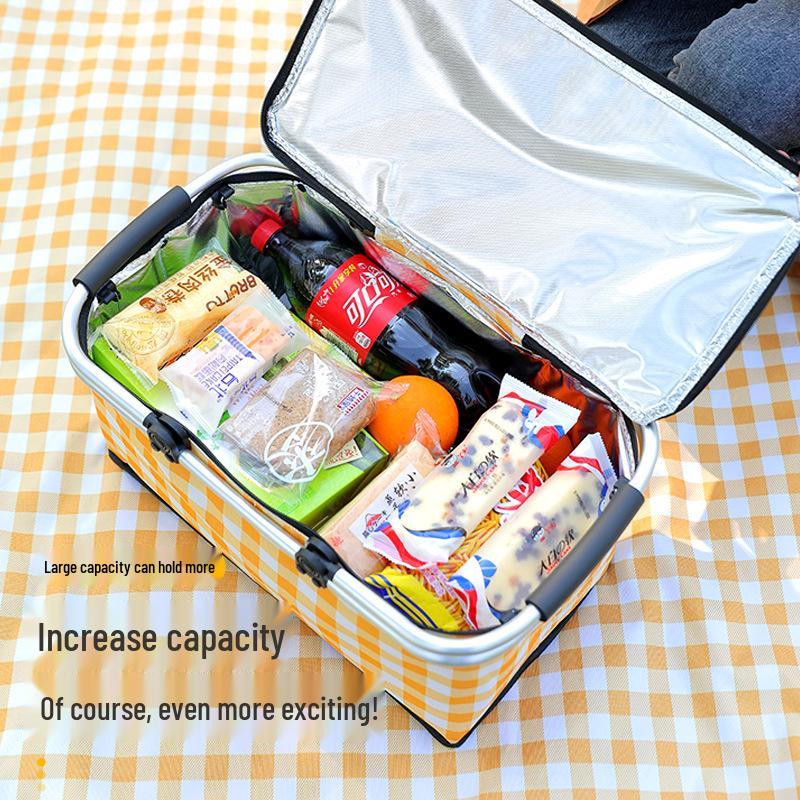 Portable Insulated Folding Picnic Basket - Ideal for Outdoor Trips, Shopping, and Storage.