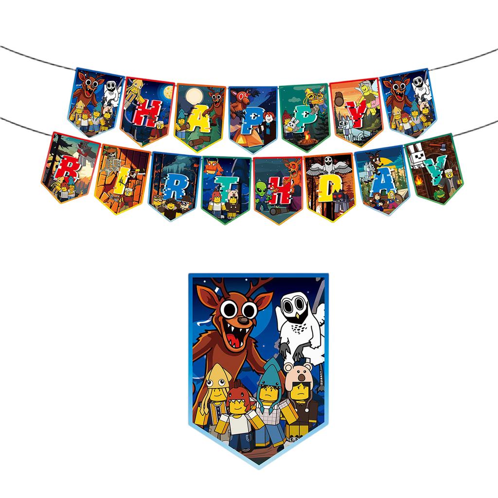 Birthday Theme Party Decoration Banner Pull Flag Cake Flag Balloon- Set