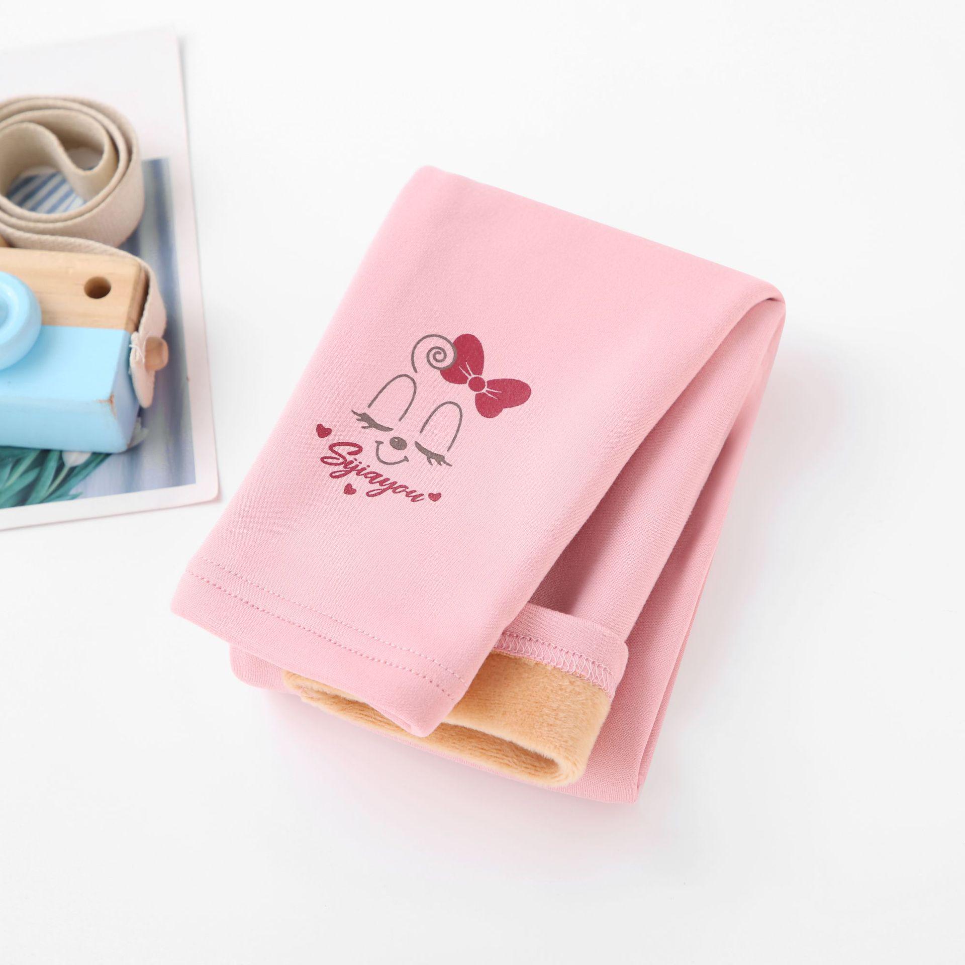 

Girls Fleece-Lined Autumn/Winter Leggings - Solid Color Cartoon Pants for Children Size 100 for 90-95cm height, Length 54cm