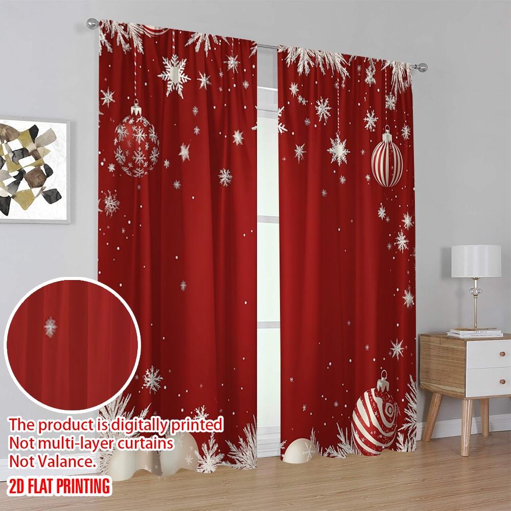 2pcs,2D Plane Printing Window Curtain Christmas Ornaments Snowflakes Festive Holiday Polyester Woven (without Rod) Festive