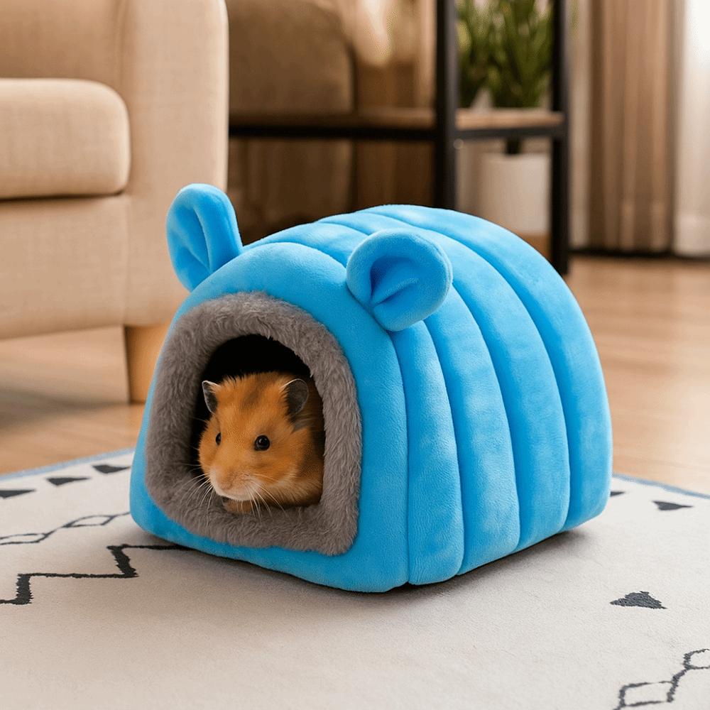 Velvet Hamster Warm Nest Semi Closed Thickened Hamster Sleeping House with Ear Comfortable Winter Pet Shelter