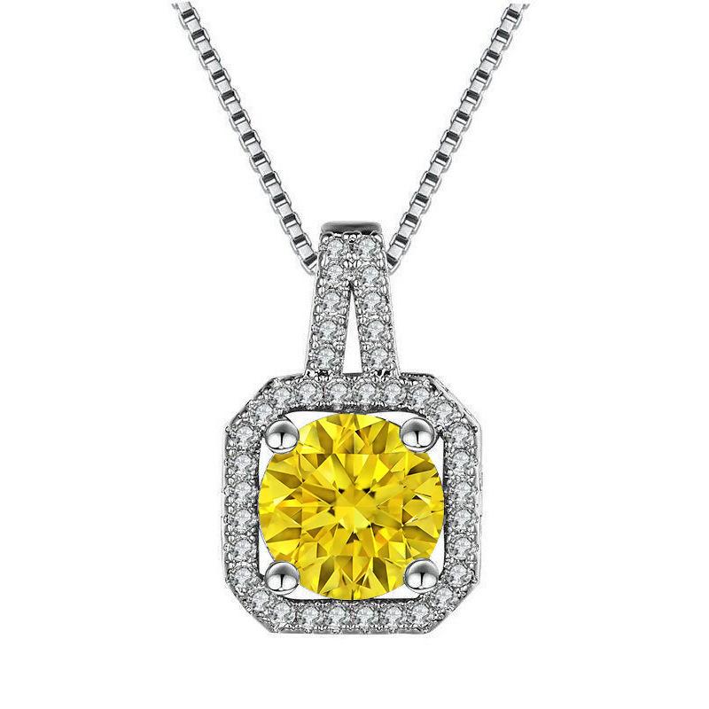 925 Sterling Silver Fashion Light Luxury Moissanite Zircon Square Bag Pendant Necklace Birthday Party Anniversary Gift