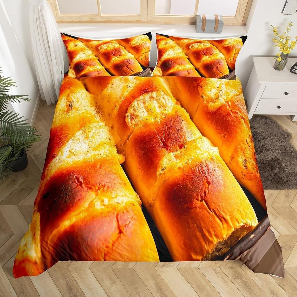 Bread Duvet Cover for Kids Teens Queen Size Lightweight Down Quilt Covers Bedroom Decor 2 Pillowcases 1 Duvet Cover No Comforter