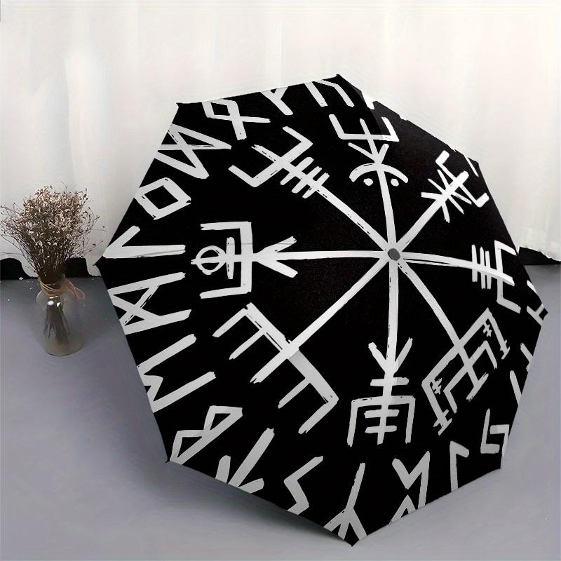 Viking Vegvisir Compass Norse Symbol Sticker Decal Waterproof & Weatherproof (Black)Umbrella, Portable 3-Fold Compact Umbrella