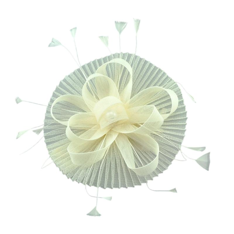 

Tulle Feathered Hairband Styling Accessory Fascinator Headwear For Weddings Event and Formal Occasion Dressingup Props бежевий