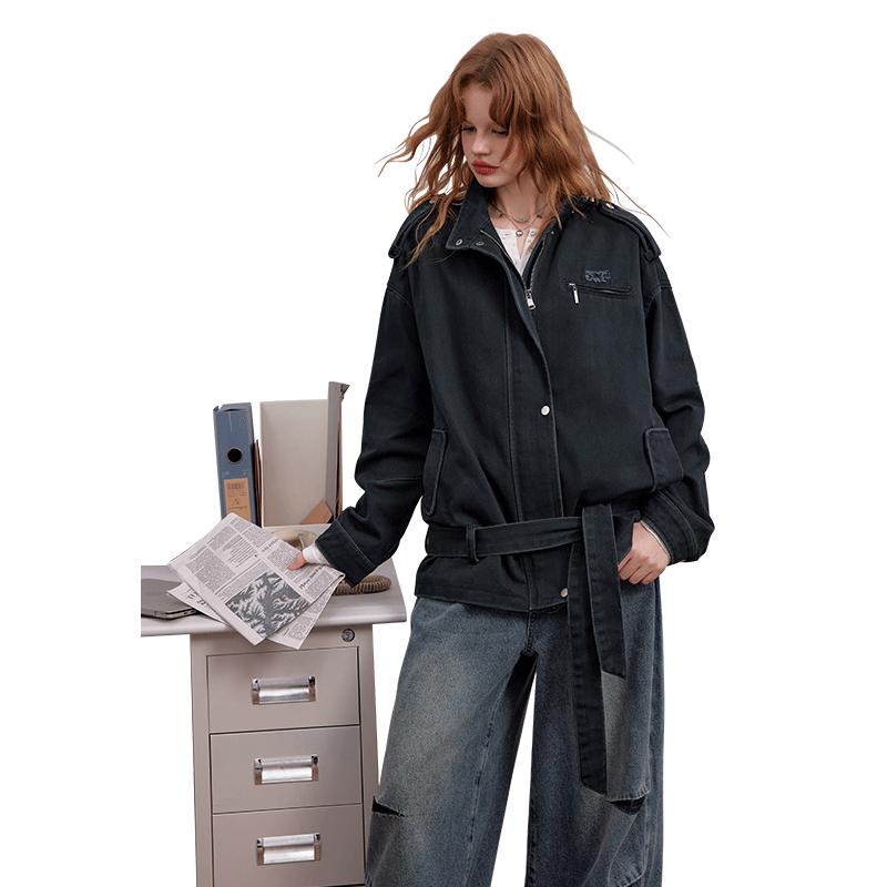 

UNIFREE Women s Retro Washed Loose Denim Jacket M