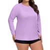 Plus Size Sport Sunscreen Top Women Summer Sunscreen Quick-drying Long-sleeved 3D T-shirt Round Neck Solid Color Breathable Tee