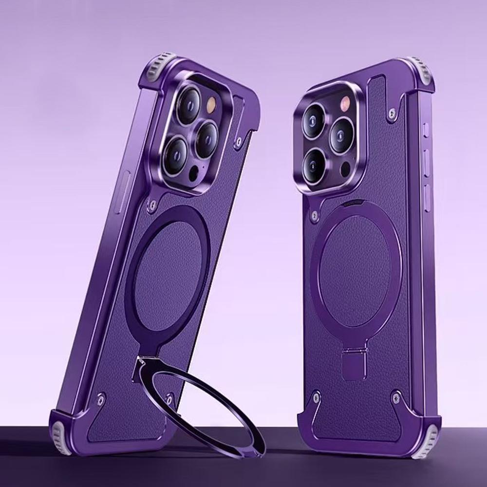 Luxury Genuine Leather for Magsafe Magnetic Wireless Charge Case for iPhone 17 16 15 14 13 Pro Max 360° Rotatable Ring Stand Shockproof Cover