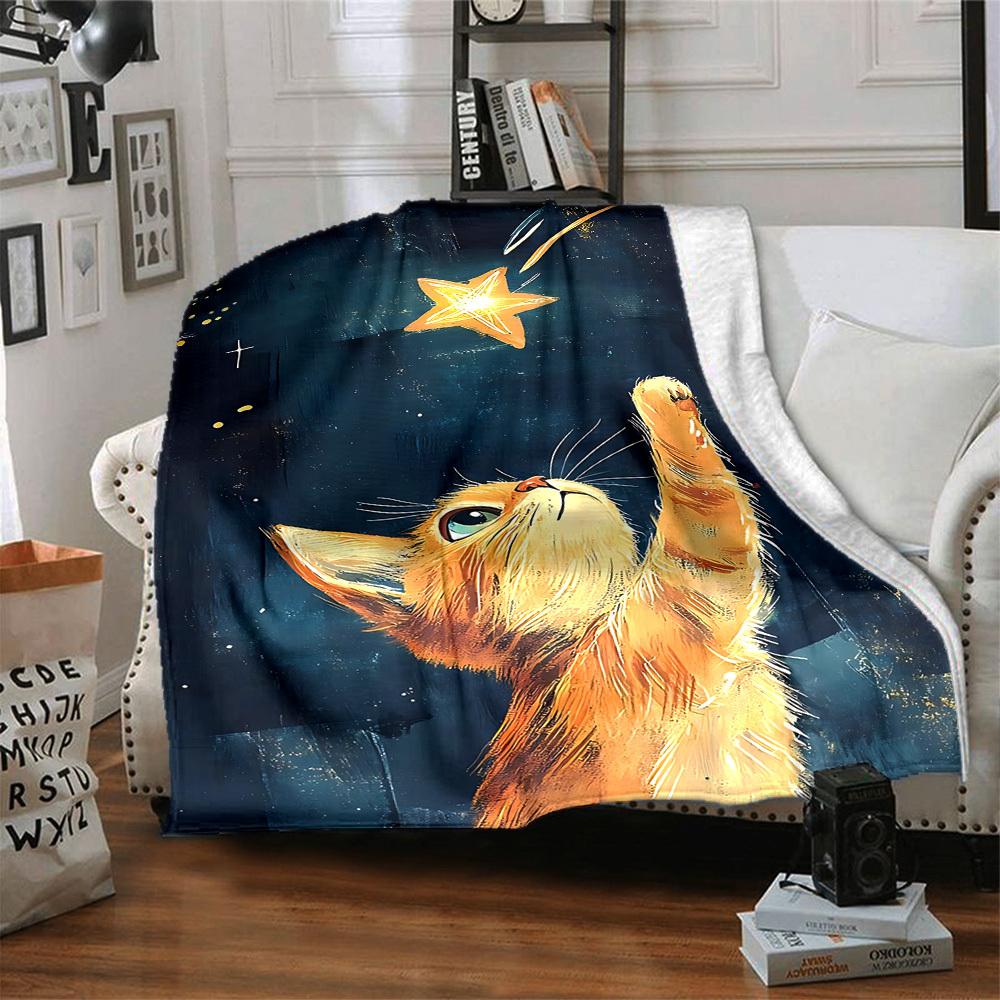 1pc Celestial Kitty Blanket Warm, Cozy, And Soft, Suitable for Sofas, Beds, Cars, And Office Use.Perfect for Camping And Travel, Making It a Great Gif