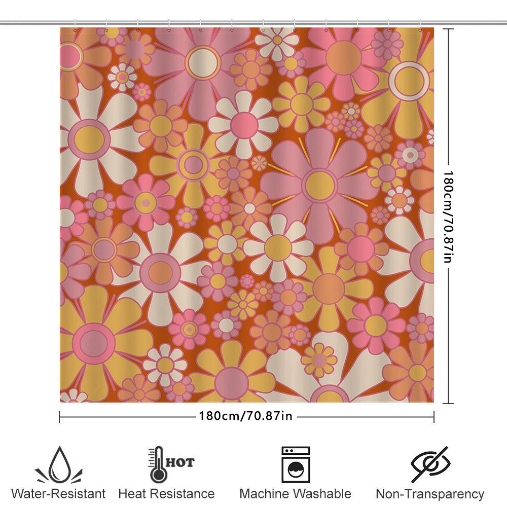 Vintage Floral Shower Curtain Waterproof Bathroom Decor Customizable Size Flower Pattern Home Decoration Orange/Pink/Yellow 72