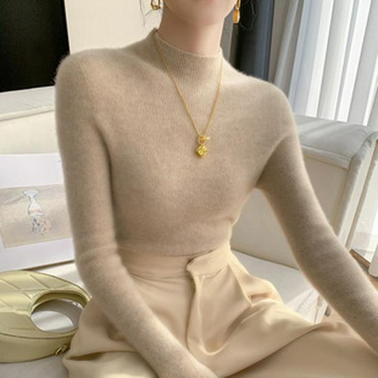 Women's High-Neck Wool Sweater: Autumn/Winter Knitwear, Loose Long Sleeve, Slimming Cashmere Base Layer
