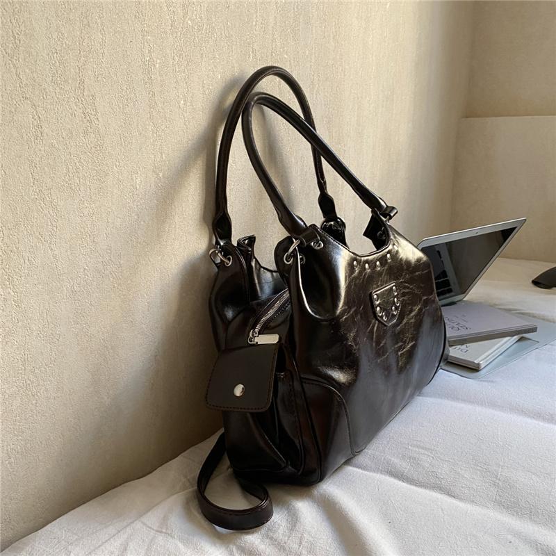 Faux Leather Hobo Bag Women Fashion Shoulder Bag With Stud Detail Soft Texture Handbag Everyday Use