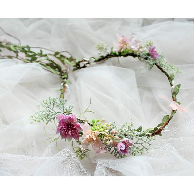 Vine Flower Crown Boho Flower Headband Hair Wreath Floral Halo Headpiece with Ribbon Wedding Party Photos Rosy