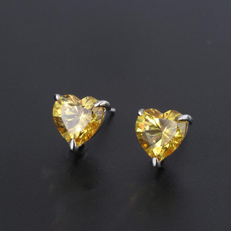 Jewelry Color Treasure Popular Jewelry High Carbon Diamond Simulation Yellow Diamond 8 * 8 Heart Stud Earrings Women'S