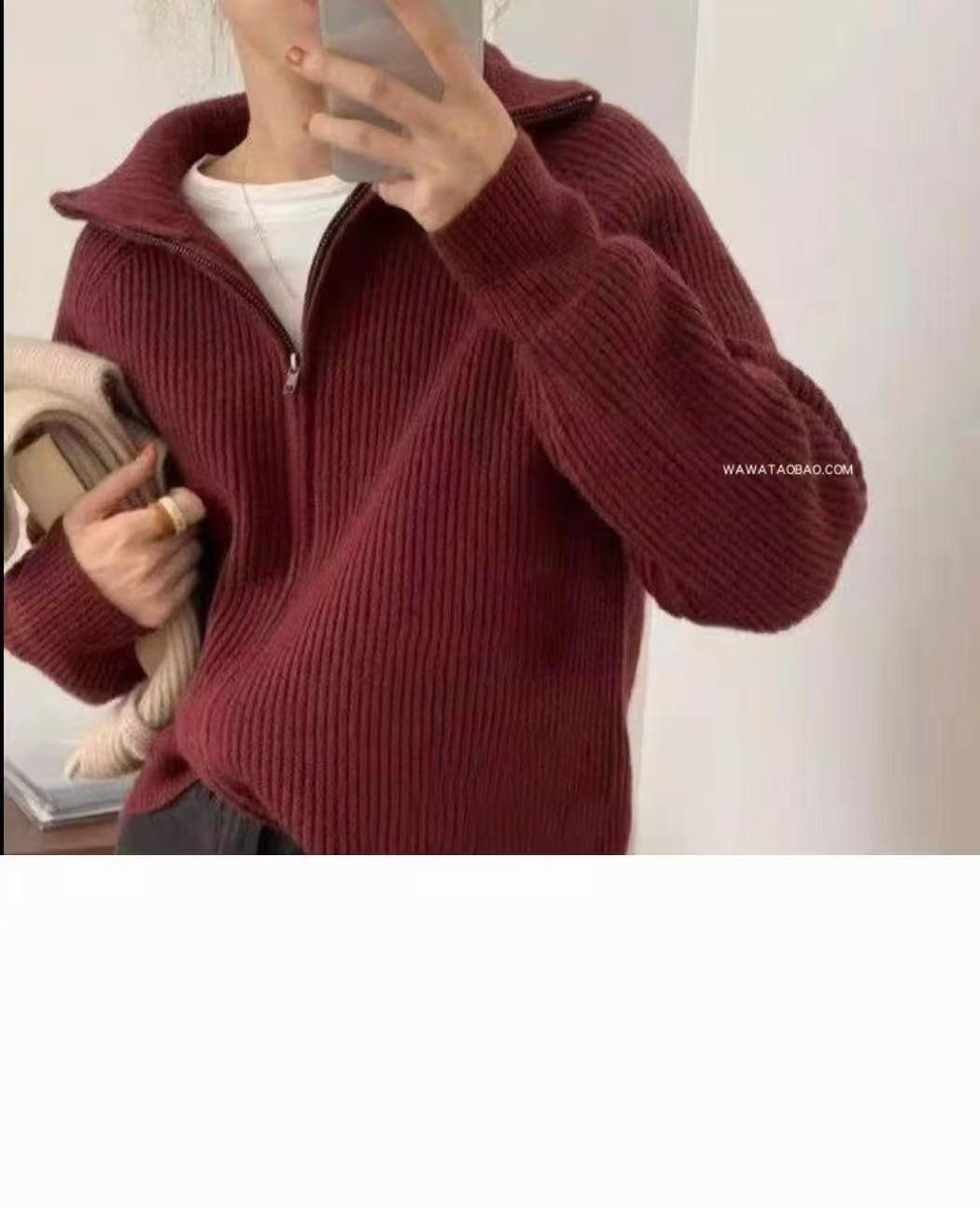 

Универсальный женский вязаный кардиган 2025: Осенне-зимнее пальто-свитер маленького размера свободного кроя, модное и стильное One Size красный