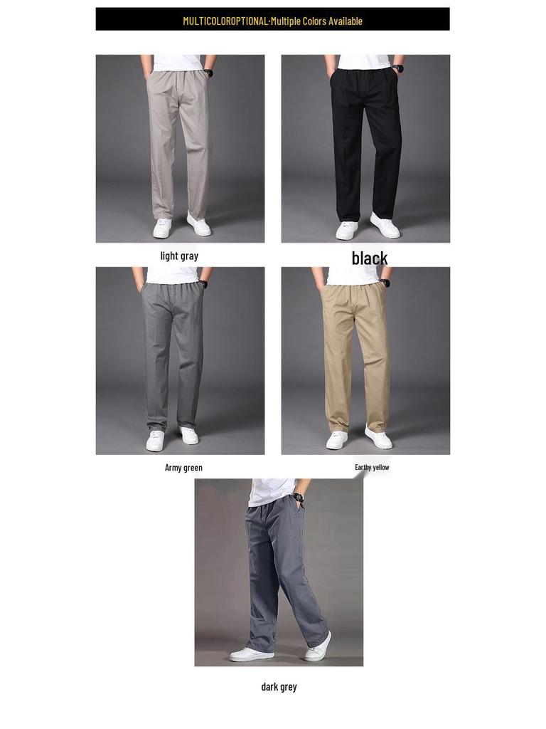 Men's Wide Leg Pure Cotton Workwear Pants - Breathable, Straight Leg Sweatpants for Spring and Autumn