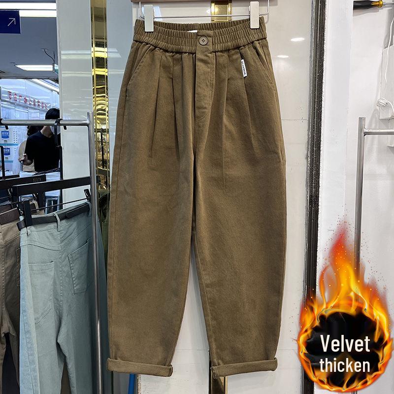 Pantaloni Harem de Damă Stil Coreean Căptușiți cu Fleece - Toamnă/Iarnă, Versatili, la Modă, Largi, Subțiază, Pantaloni Lungi Casual Îngroșați.