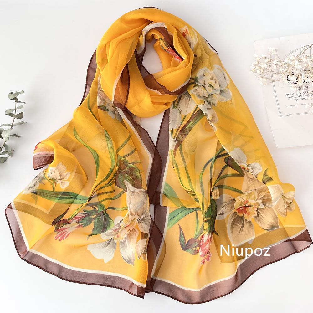 New Design Green Women Elegant Flower Print Chiffon Georgette Bandana Scarf Summer Beach Sunscreen Thin Travel Shawl