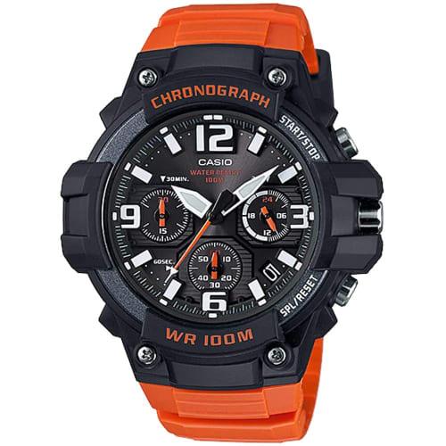 Casio Men's Rugged Chronograph Quartz Watch with Stainless Steel and Resin Construction (Model: MCW-100H-9A2VCF) Orange