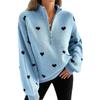 2026 Autumn Women's New European and American Knitted Long-sleeved Love Pattern Zipper Sweater