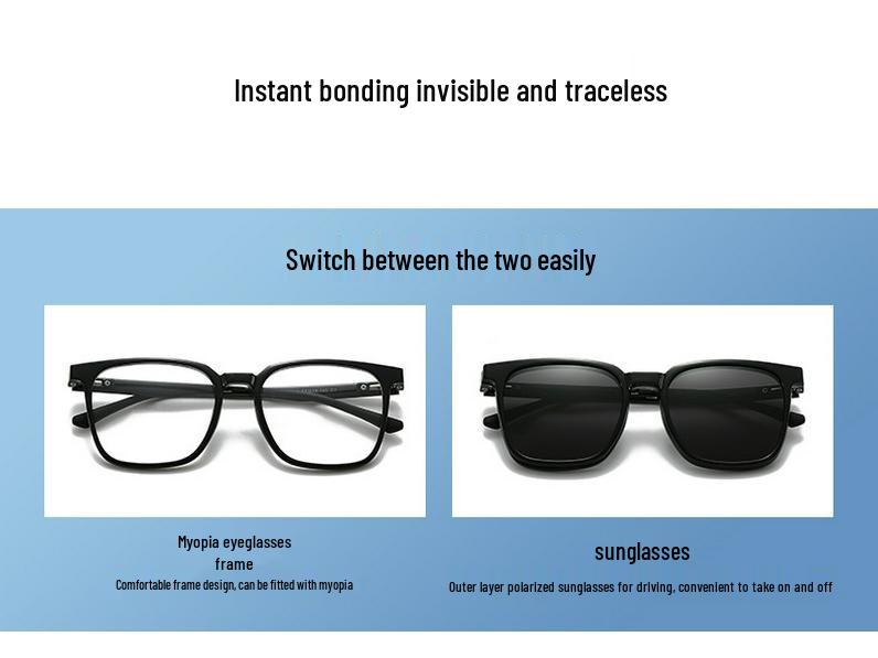 TR90 Myopia Eyeglass Frames with Magnetic Clip-on Polarized Sunglasses for Men & Women