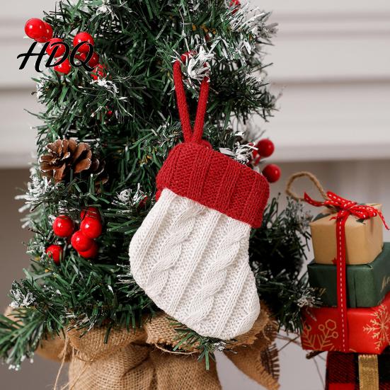 Festive Gift Packaging Accessories Christmas Tableware Holder Knitted Stockings Spoon Knife Fork Decorative Stocking Pendants Bag for Fireplace,