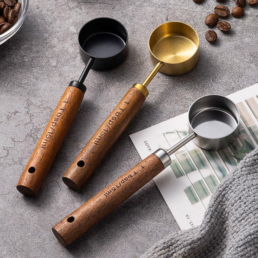 Stainless Steel 15ML Measuring Spoon Blending Versatile Coffee Powder Spoon Walnut Handle Coffee Bean Spoon Coffee Powder