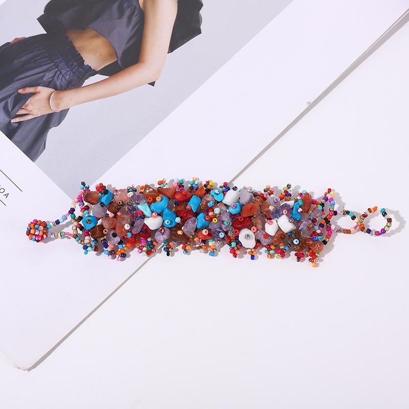 Ethnic Style Colorful Natural Stone Hollow Bracelet Handmade Bead Bohemian Hollow Rice Bead Crushed Stone Bracelet