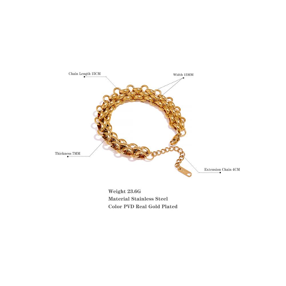 Yhpup Stainless Steel 18k Gold Plated Metal Width Cuban Chain Adjustable Charm Bracelet Bangle Fashion Statement Trendy Jewelry