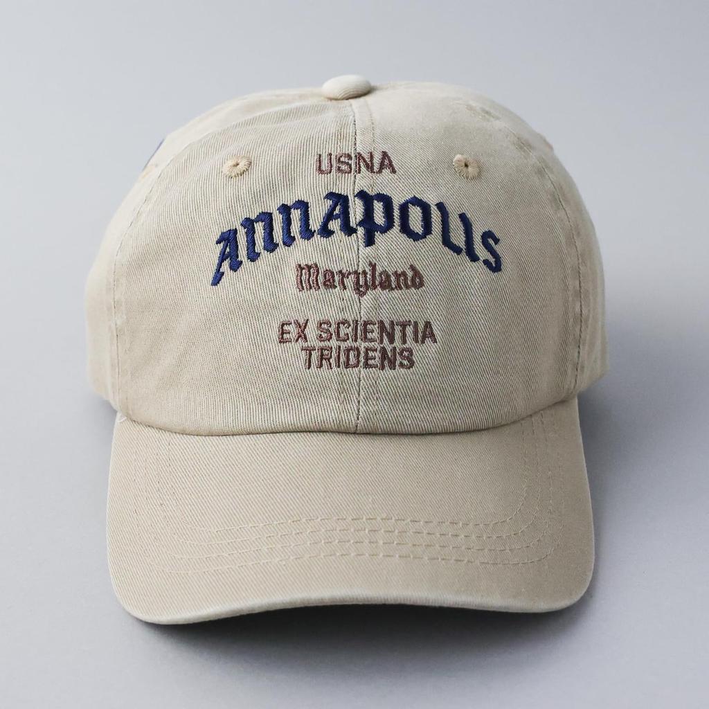 Avirex Military USNA Logo Cotton American Casual Summer Baseball Size 070 Men's Low-Profile Cap, Embroidered, Style, Cap, Beige,