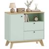 Sideboard Storage Cabinet 80 Cm Buffet Cabinet With 2 Drawers Open Compartment Adjustable Shelf Light Green And Oak
