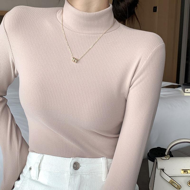 Semi-turtleneck Bottoming Shirt Women's Long-sleeved New Inner Matching Autumn and Winter Versatile Slim-fitting and Thin Meat-covering Top