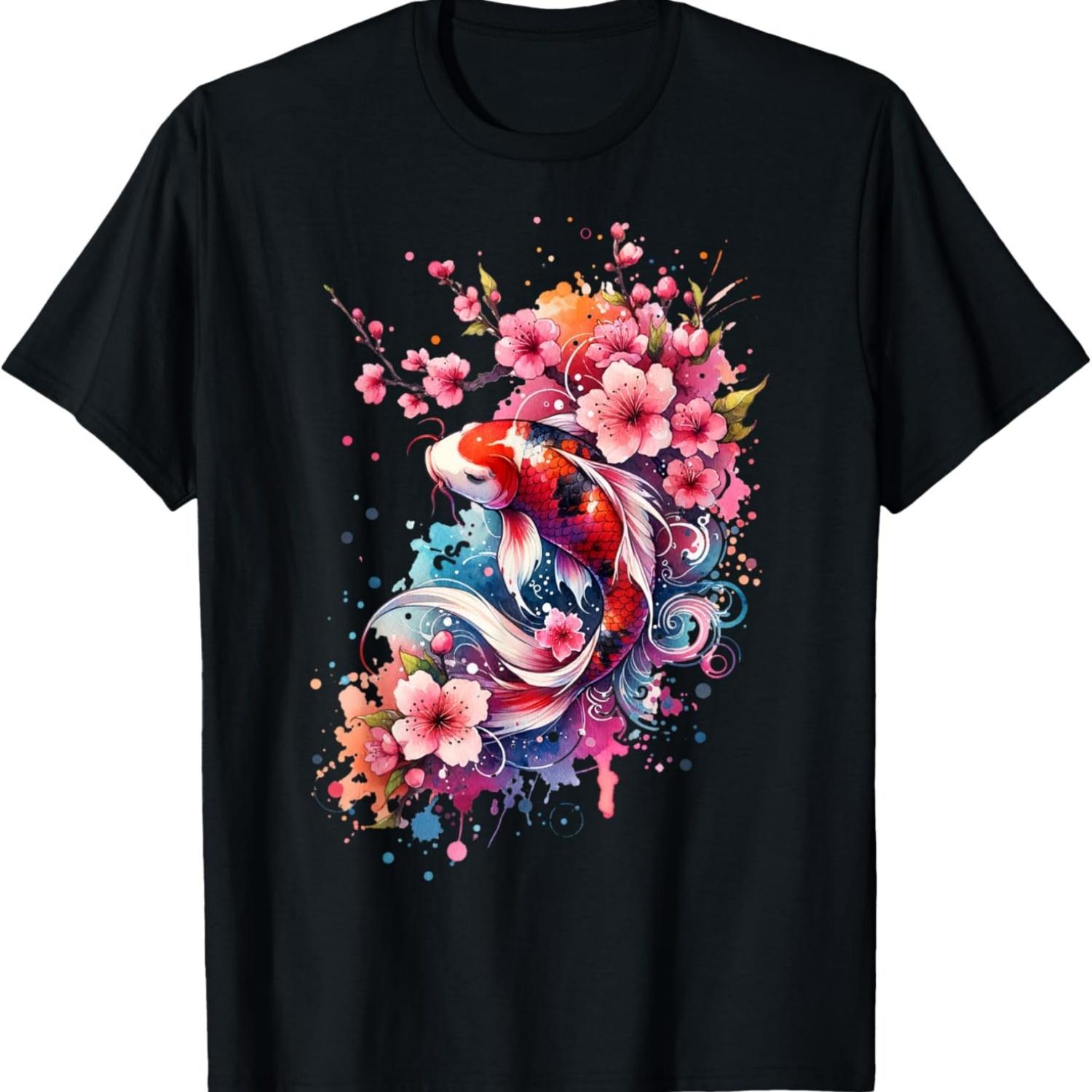 Koi Carp Nishikigoi Fish Cherry Blossom T-Shirt(8) S чёрный