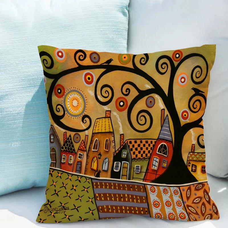 Retro Rural Color Cities Pillows Cushions 40x40 Car Double-sided Printing Room Decor Sofa Pillow Cover Cushion Short Plush Couch